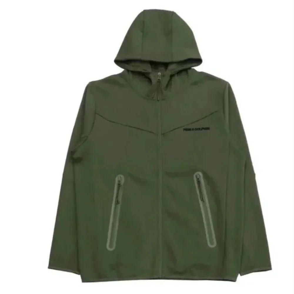 Pink + Dolphin Men's Wave Activewear Full Zip Hoodie in Olive Green Size XL